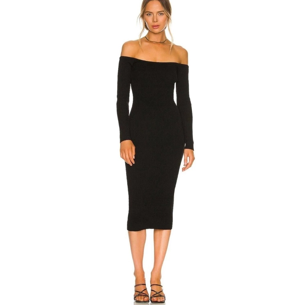 NWT  NBD Off the Shoulder Midi Dress in Black Size XS